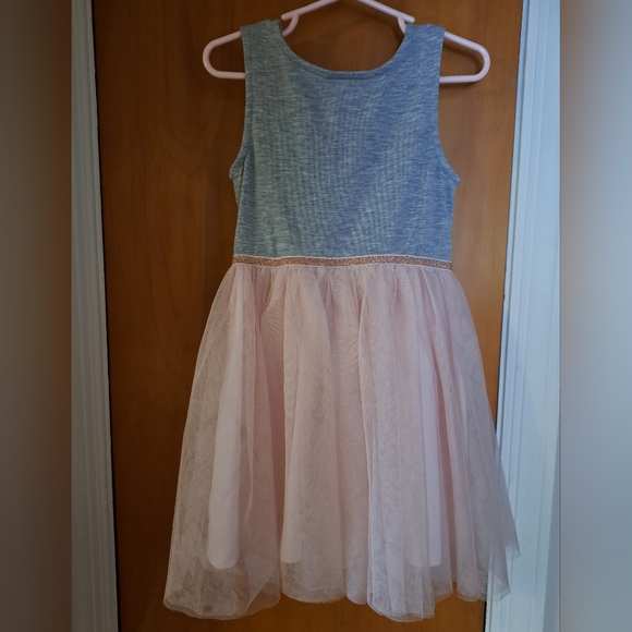Zunie Gray Dress with Gold Sequin Heart, pink skirt - Picture 2 of 4